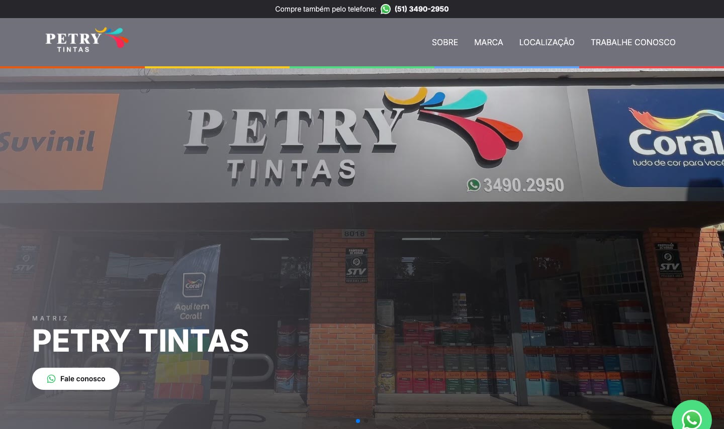 Página inicial do site da Petry Tintas